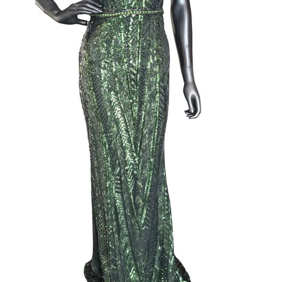 Art Deco Green Sequin Party/Prom Formal Gown - Faviana - Picture 6 of 13